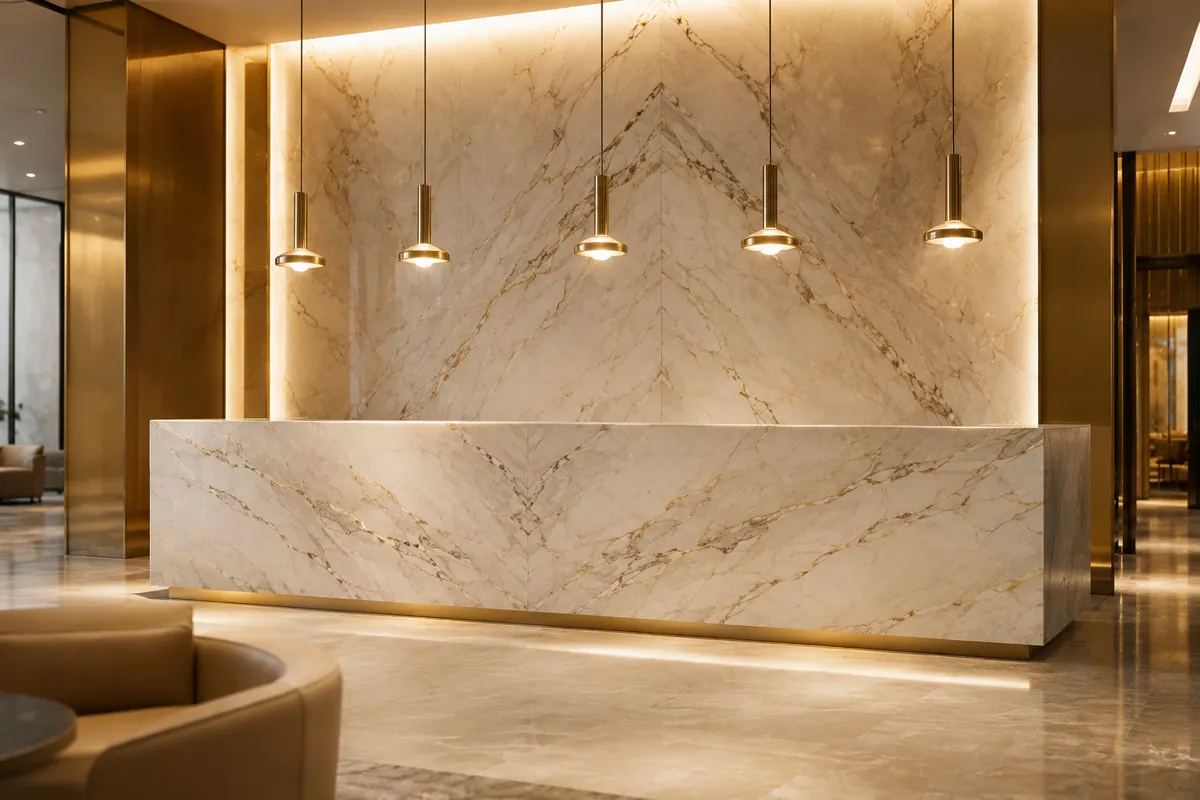 Erenler mermeriyle kaplı otel resepsiyonu